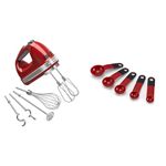 KitchenAid 9-Speed Hand Mixer, KHM926ER & Set of 5 Measuring Spoons, Red