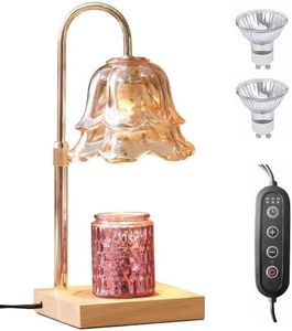 OMIPAWZ Candle Warmer Lamp Australian with Timer & Dimmer, Adjustable Height Electric Wax Melt Warmer with 2 Bulbs for Home Office Vintage Decor Gift (Amber)