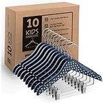 High-Grade Wooden Kids Hangers with Clips (10 Pack) Cute & Charming, Durable Baby Hangers / Nursery Coat Hangers - 32 cm - 360° Hook & Dress Notches - Toddler/Childrens Hangers For Trousers & Skirts