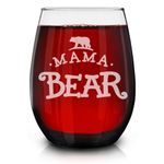 Shop4Ever New Mom Wine Glass Mama Bear Laser Engraved Stemless Wine Glass