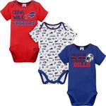 NFL Buffalo Bills Boys 20183 Pack Short Sleeve Variety Bodysuit, Blue, 0-3 Months