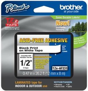 Brother 12mm Acid Free Tape, Black/White (TZeAF231)