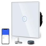 BSEED Smart WiFi 1 Gang 1 Way Alexa Switchable Switches White, Glass Panel Wall Light Switch, Voice/App Control Sharing WiFi Switches(Neutral Wire Required)