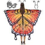 Spooktacular Creations Women Orange Starry Butterfly costume, Butterfly Wing Set with Shawl, Black Hairband and Eye Mask for Halloween Costume Parties