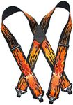 Holdup Suspender Company 2" wide Biker Suspenders with Patented Jumbo black no-slip Clips (Biker Flame Plastic)
