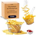 Chip Baskets for Serving Fries - 8 Pack of Mini Chip Baskets for Serving, Onion Rings, Fries and Food for Decoration & Presentation (Stainless Steel)