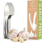 Oliver's Kitchen ® Premium Garlic Press - Super Easy to Use & Clean Garlic Crusher - Crush Garlic & Ginger Effortlessly (No Need to Peel) - Built for Life - Strong & Durable - Slick, Stylish Design