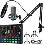 Audio Interface Podcast Equipment Bundle，Gofemial All-in-One DJ Mixer Audio Streaming Podcast Microphone Studio Condenser Mic Kit Gaming PC Phone Karaoke Recording Card Sound Live Voice Changer Board