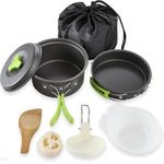 DPCR 10-Piece Camping Cookware Mess Kit – Lightweight Nonstick Pot & Pan Set with Spork, Bowls, Sponge & Travel Bag – Compact Outdoor Cooking Gear for Backpacking, Hiking, Scouts & Survival
