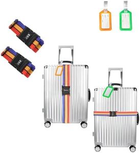 Luggage Strap and Luggage tag Set, Luggage Packing Strap with Combination Locking Buckle, Adjustable Luggage Strap, Non-Slip Travel Luggage Strap, Travel Accessories (Red Yellow Blue)