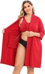 Post Surgery Mastectomy Bra Breast Cancer Recovery Robe with Internal Pockets for Post-Surgical Drain, Wine, XX-Large