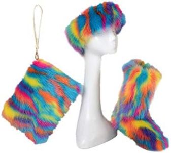 LVCOMEFF Women Faux Fur Snow Boot Handbag Headband 3 Packs Pieces Set Winter Warm Outwear Furry Fluffy (multicolor 1, numeric_10)
