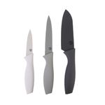 MasterChef Knife Set of 3 Kitchen Knives for Cooking (Chef, Paring & Utility), Professional Sharp Stainless Steel, Non Stick Blades & Soft Touch Handles, Easy Grip, Earth Collection, 3 Piece
