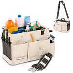 FifthStart Multipurpose Cleaning Caddy with Handle, Waist & Shoulder Strap - Nappy Caddy - 9 Pockets & Easily Cleaned - Sturdy & Portable Storage Box with Adjustable Compartments (Beige, Small)