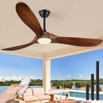 Haipeel Ceiling Fans with Lights, 60 Inch Solid Wood Propeller Ceiling Fans with Lights and Remote Control Outdoor Ceiling Fan for Patios Indoor Living Room 3 Blades, DC Motor ETL Listed, Dark Walnut