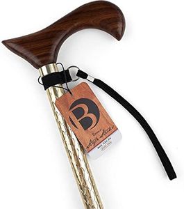 Brazos Adjustable Walking Cane for Men and Women Made of Lightweight Engraved Aluminum with Wooden Handle, Wrist Strap and Rubber Tip, Gold Body with Walnut Handle, FSA & HSA Eligible