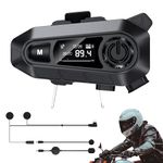 EDYELL A1 FM Radio Motorcycle Bluetooth Headsets, Smart LED Display Helmet Bluetooth, HD Calling and HiFi Music, IP67 Waterproof Helmet Headset, Compatible with All Helmets