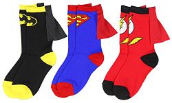 DC Comics Superhero Batman Superman The Flash Youth Boys Caped Crew Socks (3 pack crew socks, 4-6)