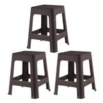 Kuber Industries Pack of 3 Plastic Stool | Stool for Indoor Or Outdoor | Non-Slip Lightweight Stool | Stool for Shop & Office & Home | Stool for Sitting | Brown