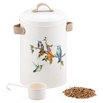 Navaris Bird Seed Box - 16cm x 25cm - 4.9 L (1.3 Gal) - Decorative Pots for Seeds and Other Small Dry Pet Food - Small Garden Storage Tin