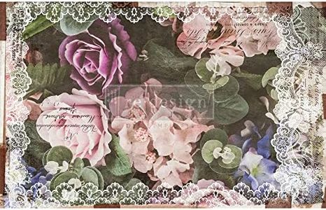 Redesign with Prima Decoupage Tissue Paper, Dark Lace Floral, 19'x30', 655350650179, Decor for Wall, Furniture, Kitchen, Living Room, Bedroom, Bathroom, Nightstands