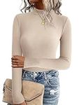 Zeagoo Long Sleeve Tops Women Jumpers Slim Fit Sweater Ladies Casual Shirts Turtleneck Stretch Pullover Solid Lightweight Sweatshirts Beige M