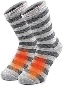 Busy Socks Winter Warm Thermal Socks for Men Women Extra Thick Insulated Heated Crew Boot Socks for Extreme Cold Weather, Light Grey Striped, 1 Pair, Medium