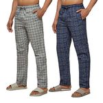 XYXX Men's Super Combed Cotton Checkered Checkmate Pyjamas [Pack of 2] Elasticated Waist, Drawstring | Loungewear for Men in Gre, Blue Checks