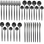 M T BROTHERS - Stainless Steel Flatware Set, Tableware Cutlery Set, Utensils for Kitchens, Dishwasher Safe(Fork 8+Knife 8+Salad Spoon 8+Tea Spoon 8) (Black Hotel Spoon, 32)