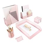 Blu Monaco Pink Desk Organizer for Women - 5 Piece Desk Accessories Set - Letter - Mail Organizer, Sticky Note Holder, Pen Cup, Magazine File Holder, Paper - Document Tray - Pink