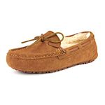 DREAM PAIRS Women's AUZY-02 Fuzzy House Slippers Cozy Faux Fur Micro Suede Moccasins Slip on Loafer Shoes Indoor and Outdoor Chesnut, Size 7.5-8