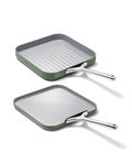 Caraway Griddle Pan & Grill Pan Duo - Non-Stick Ceramic Coated - Non Toxic, PTFE & PFOA Free - Oven Safe & Compatible with All Stovetops – Sage