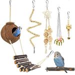 KATUMO Bird Toys, Parrot Swing Parakeet Ladder Cockatiel Coconut House Budgie Chew Toys Conure Wooden Perch for Parakeets Conures Cockatiels Canaries Budgies and More Birds