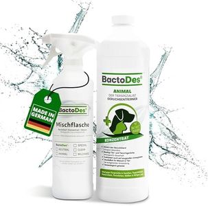 BactoDes - Eliminador de olor mascota 1L concentrado con botella mezcladora en spray - Potente limpiador enzimático efecto biomicrobiano - Eliminador de olor mascotas para orina de gato, perro, etc