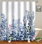 WELTRXE Shower Curtains, Bathroom Shower Curtain with 12 Hooks, Waterproof Polyester Fabric Bathtub Curtain, Weighted Hem, Quick Dry, Mildew & Mold Resistant, Home Decor, 183x183cm, Blue Eucalyptus