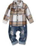 WESIDOM Toddler Boy Clothes 2T 3T Boy Clothes Fashion Long-Sleeved Plaid Shirt Jeans Pants Set Toddler Boy Fall Outfits (Yellow, 2-3T)