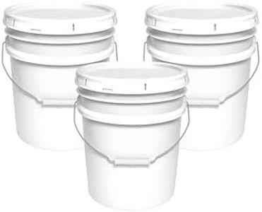 MKS Plastics 5-Gallon Bucket with Airtight Lid – Made in USA, Food Grade BPA Free Plastic, Heavy Duty Multi-Use, Metal Handle with Grip, Stackable Storage – White, 3 Pack