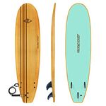 Osprey Pinstripe Foam Surfboard Soft Foamie Complete with Leash and Fins, High Spec Vacuum Sealed, Wood Effect, 5 ft/6 ft/7 ft/8 ft/9 ft