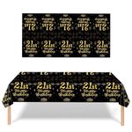 3 Pack 21st Birthday Tablecloth Decorations for Men Women, Black Gold Happy 21 Birthday Theme Table Cover Party Supplies 21 Year Old Birthday Plastic Disposable Rectangular Table Cloth