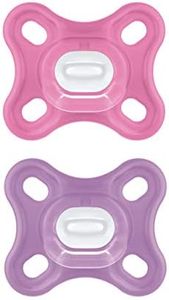 MAM Comfort Lot de 2 tétines, particulièrement petites et légères, pour bébés prématurés et nouveau-nés, en 100% silicone, avec tétine souple MAM SkinSoft et boîte à tétine, de 0 à 3 mois, rose