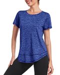 Deaviya Women's Sports T-Shirt Gym Tops, Short Sleeve Workout Casual Running Tops, Ladies Gym Yoga Sports Top, Crew Neck Fitness T-Shirts for Women, Loose Side Split Tee Dark Blue