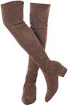 N.N.G Over the Knee Boots for Women Coffee Size 7.5 Low Heel Suede Thigh High 2inch Block Winter Long OTK Stretch Ladies Pointed Toe