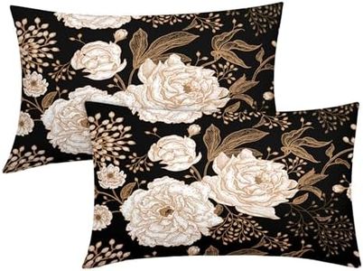 Vintage Peony Roses Floral Plant Lumbar Pillow Covers 12X20 Inch Set of 2 Chinoiserie White Flower Leaves Decorative Pillow Cases Black Gold Cushion Case Vintage Home Decor for Sofa Couch Outdoor