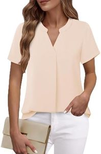 Timeson Blouses for Women Fashion 2024: Short Sleeve Summer Tunics for Women V Neck Professional Formal Work Clothes Ladies Office Wear Flowy Dress Shirts Business Casual Modlily Sheer Tops Beige