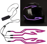 JIGUOOR 4PCS Motorcycle Helmet Light, Night Riding Signal Helmet EL Light, 3 Mode Led Helmet Light Strip Decoration Accessories Kit for Motorcycle (Purple,Battery Powered)