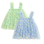 TotzTouch Baby Girls Dress | Frock Cami Strap Flared Printed Net Sleeveless Gown 2 PCS Light Weight Age Newborn 1 to 2 Years Blue-Green