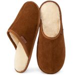 VeraCosy Men's Corduroy Scuff Slippers Soft Comfy Memory Foam Non-slip Indoor House Shoes Chestnut, 10-11 UK