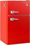 Upstreman 3.1 Cu Ft Refrigerator, Double door mini Fridge with Freezer for Bedroom, Adjustable Thermostat, Side Bottle Opener, Small Fridge for Office, Bedroom, Dorm, Bar, Red-CD30
