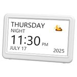 Mesqool 7" Digital Calendar Day Clock for Seniors, Easy-Read Dementia Clock for Elderly with 20 Alarms & Reminders, Auto-Dimming, 12 Themes, 18 Ringtones, Photo Frame, Snooze (White)