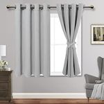 JIUZHEN Blackout Curtains with Tiebacks for Bedroom, Light Blocking and Noise Reducing Grommet Window Curtains for Living Room, Set of 2 Panels, 52 x 54 Inch Length, Silver Grey